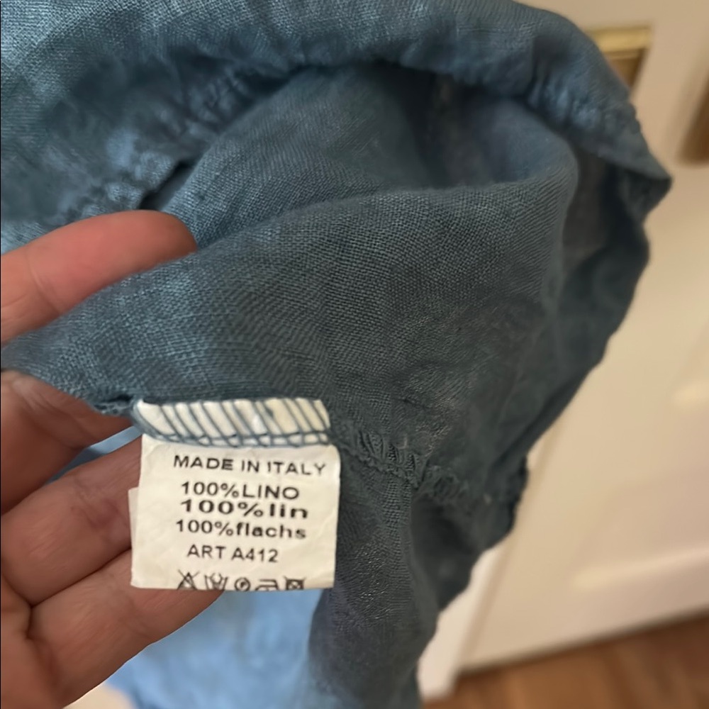 Becasa Blue Linen V-Neck Dress - Picture 4 of 4